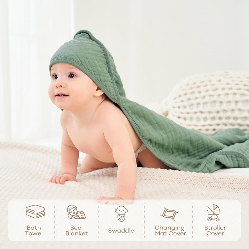 FIEMOL Baby Bath Towels, 100% Muslin Cotton Hooded Baby Towels for Newborn, Baby Towels with Hood for Infant Toddler and Kids, Large 32x32Inch, Soft and Absorbent - Image 5